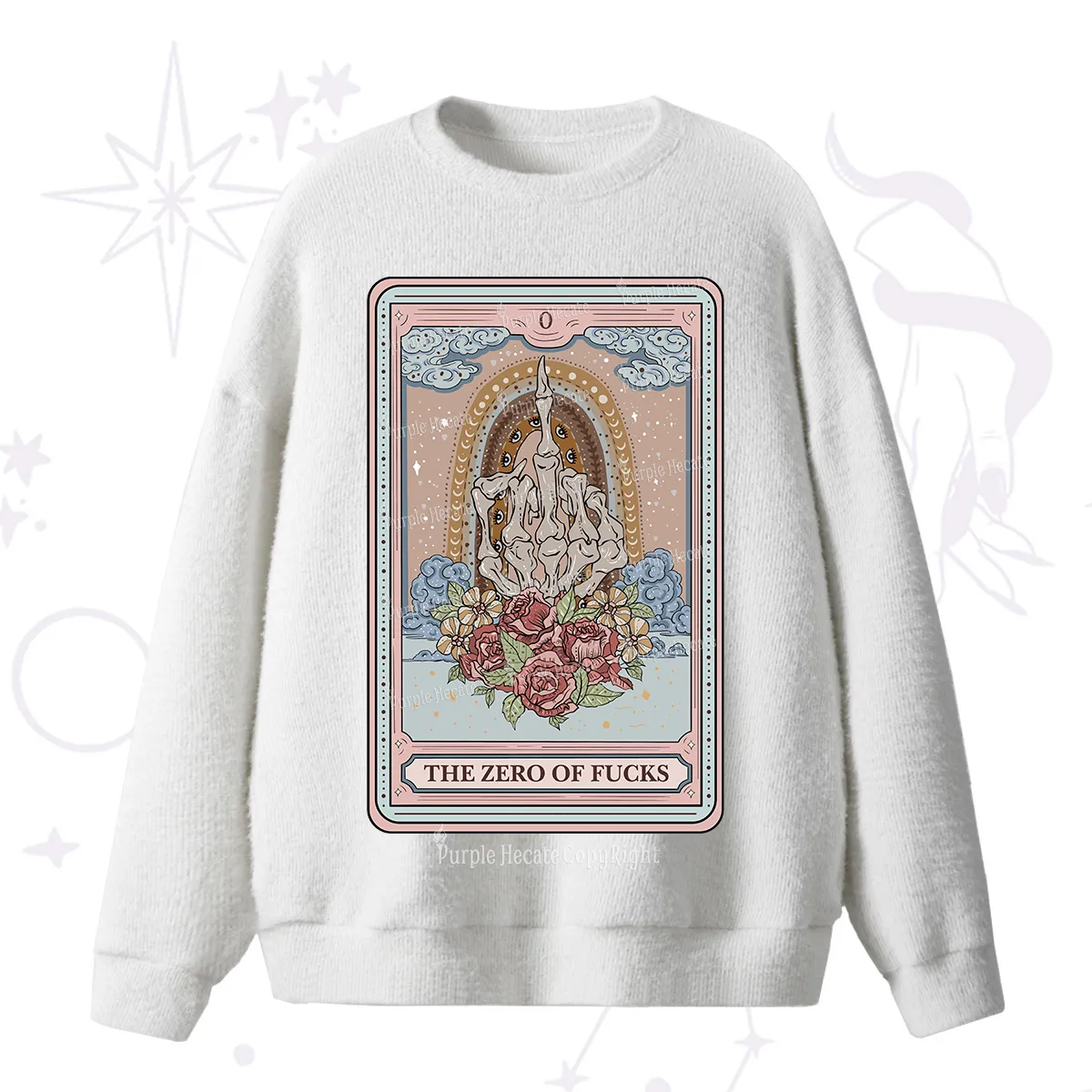 Purplehecate The Zero Of Fucks Tarot Fuzzy Ugly Sweater