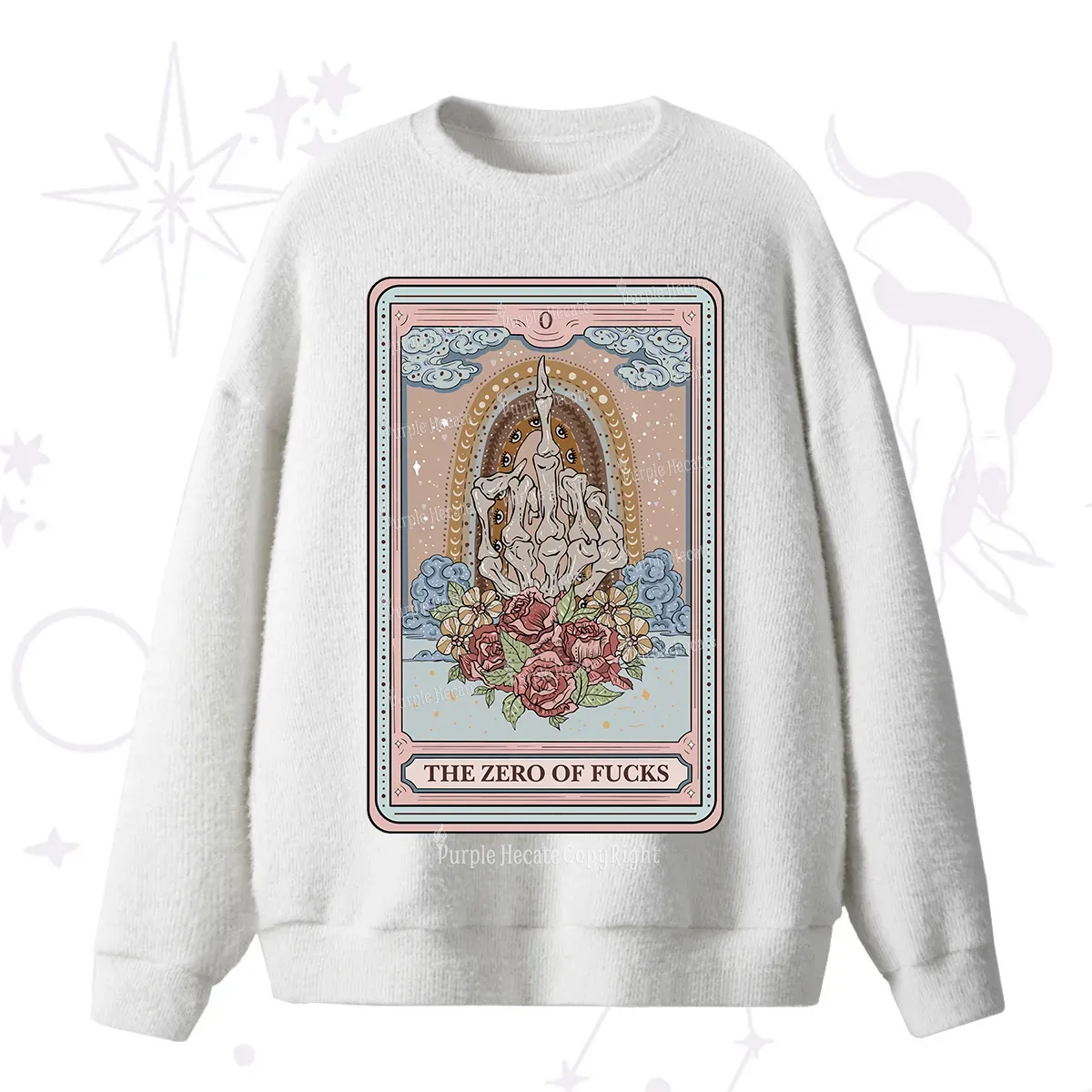 Purplehecate The Zero Of Fucks Tarot Fuzzy Ugly Sweater