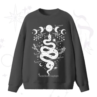 Purplehecate Snake And Moon Phase Comfort Fuzzy Ugly Sweater