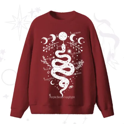 Purplehecate Snake And Moon Phase Comfort Fuzzy Ugly Sweater
