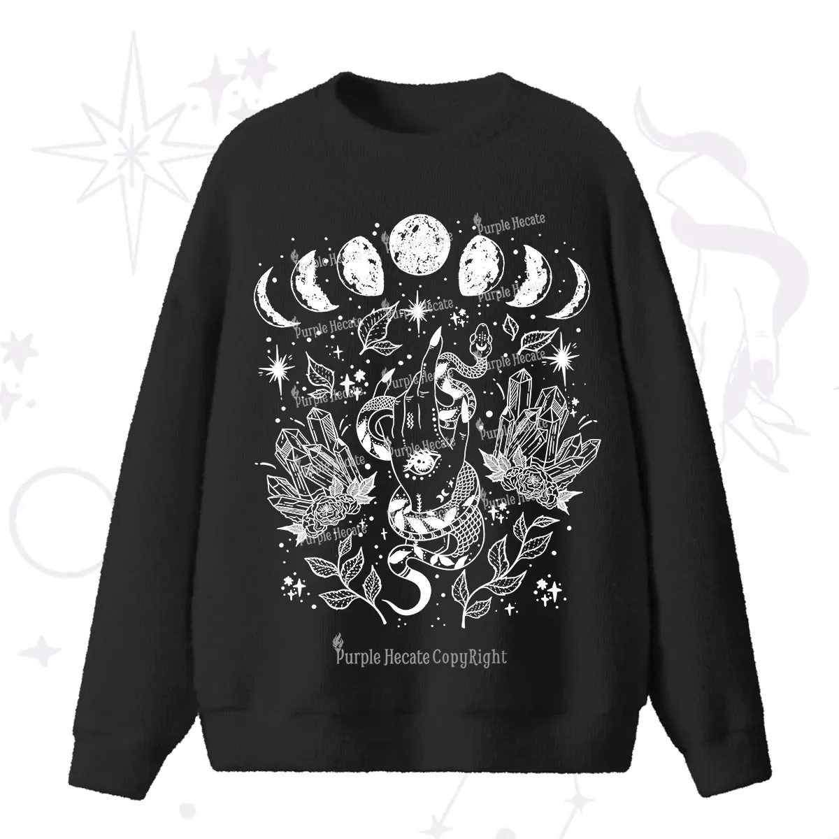 Purplehecate Reach For The Moon Fuzzy Ugly Sweater