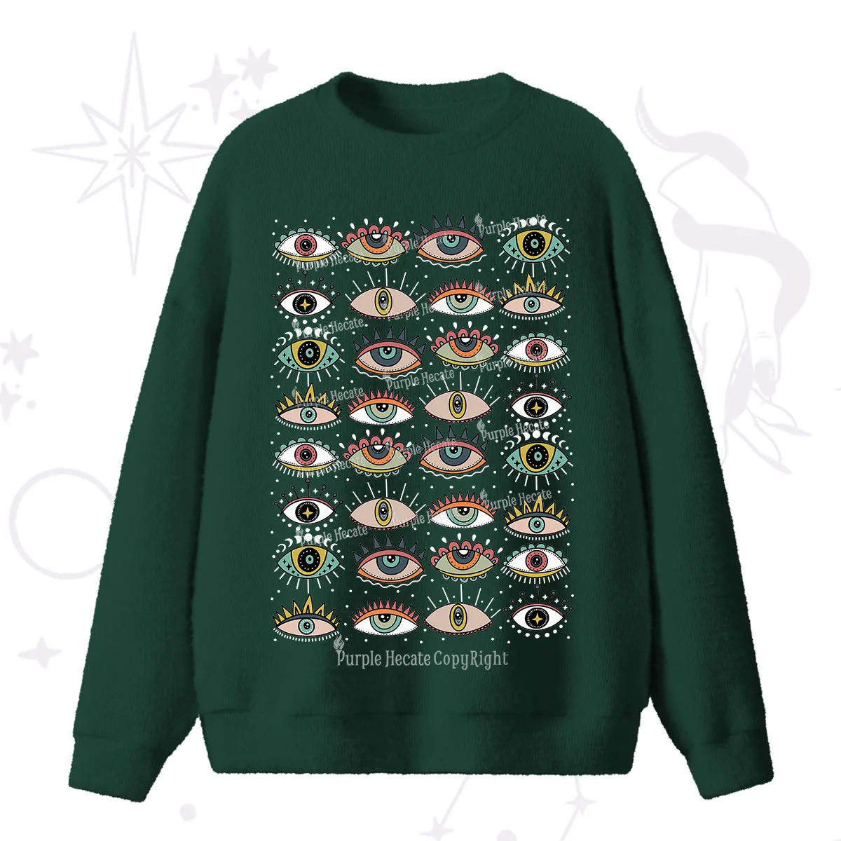Purplehecate Evil Eye Pattern Fuzzy Ugly Sweater