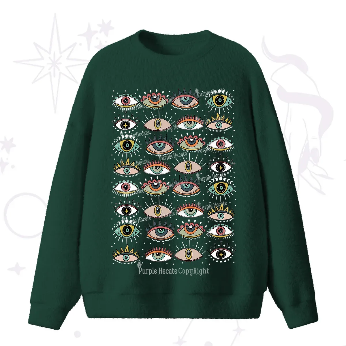 Purplehecate Evil Eye Pattern Fuzzy Ugly Sweater