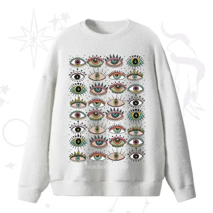 Purplehecate Evil Eye Pattern Fuzzy Ugly Sweater