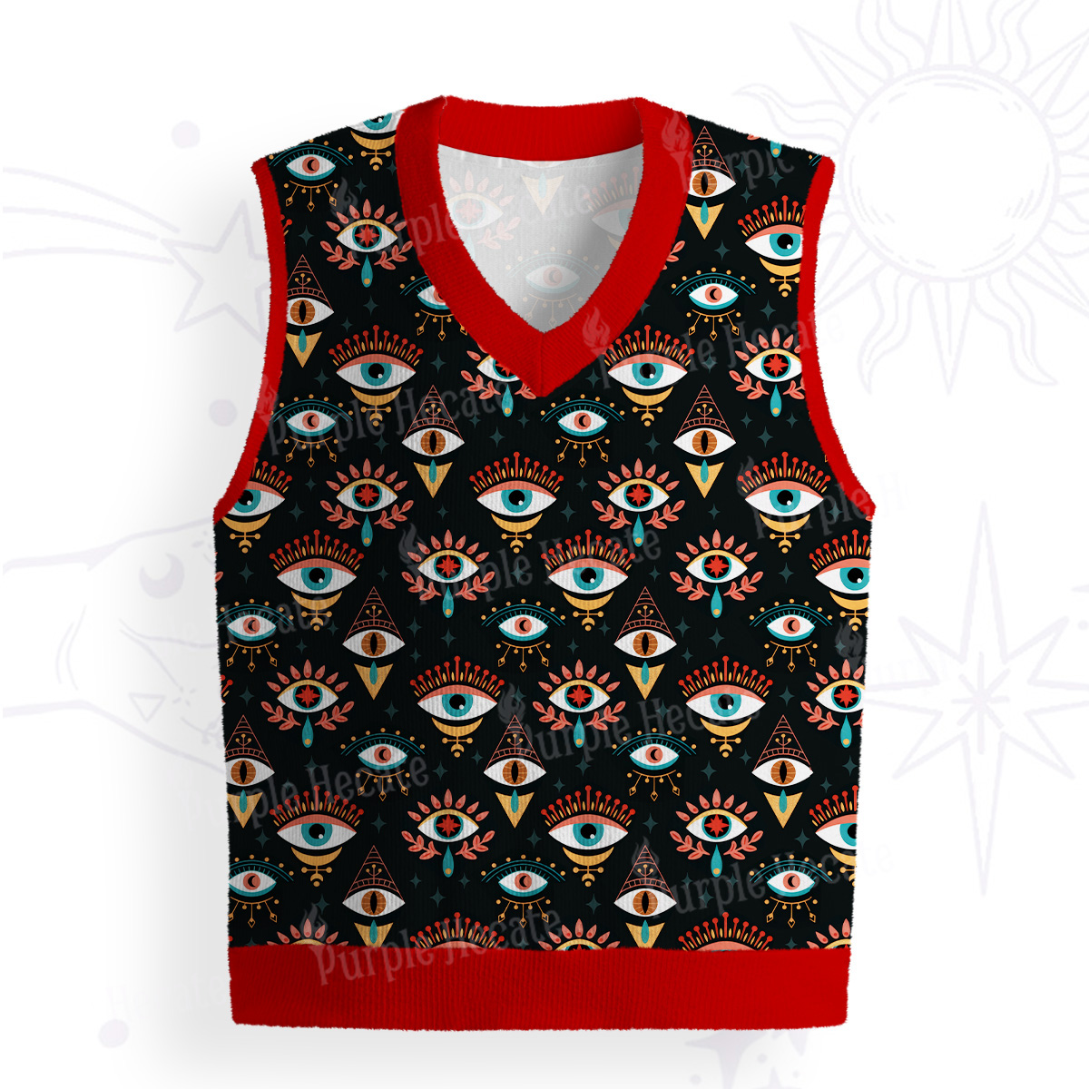 Purplehecate Evil Eye Pattern Ugly Sweater Vest