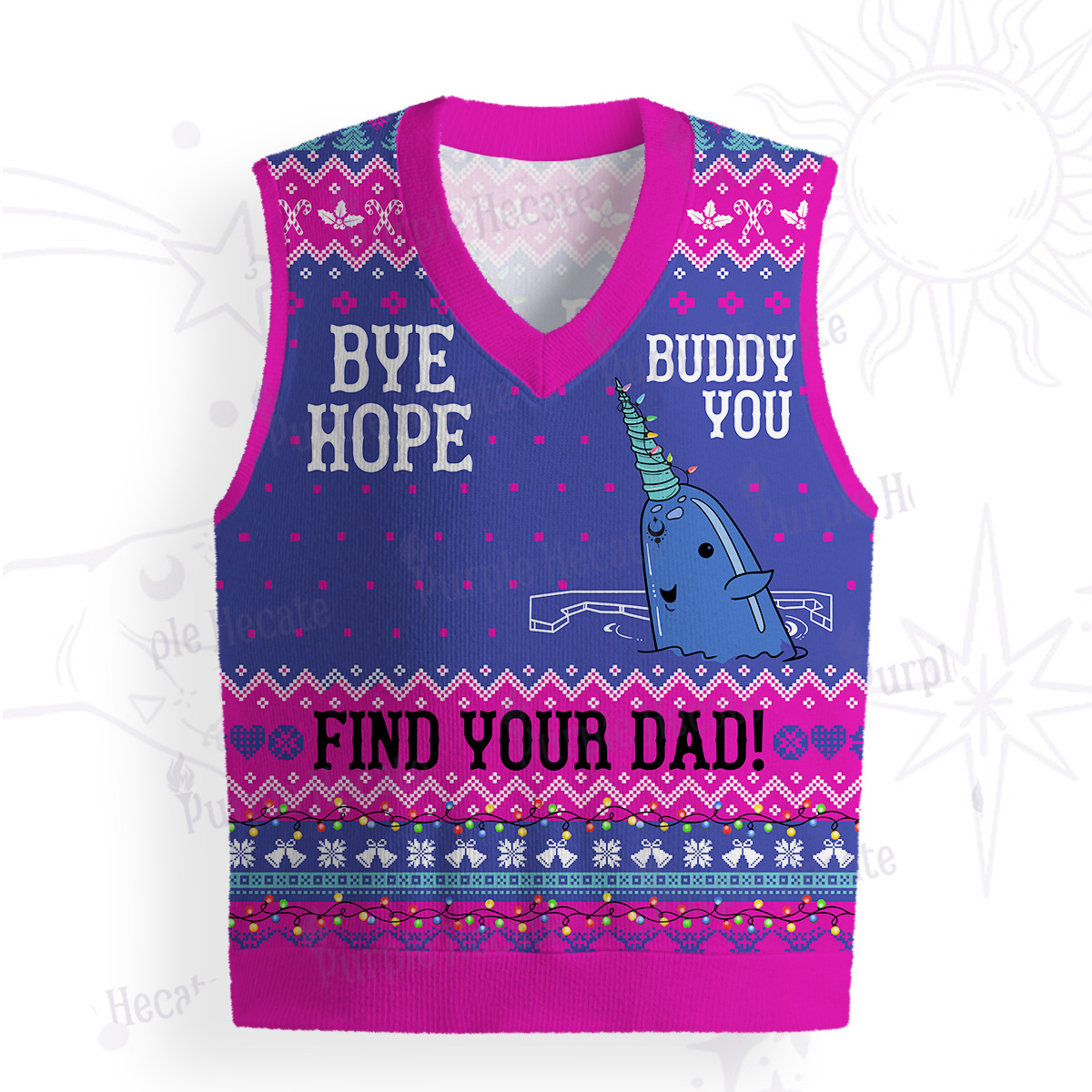 Purplehecate Good Luck Buddy Whale Ugly Sweater Vest