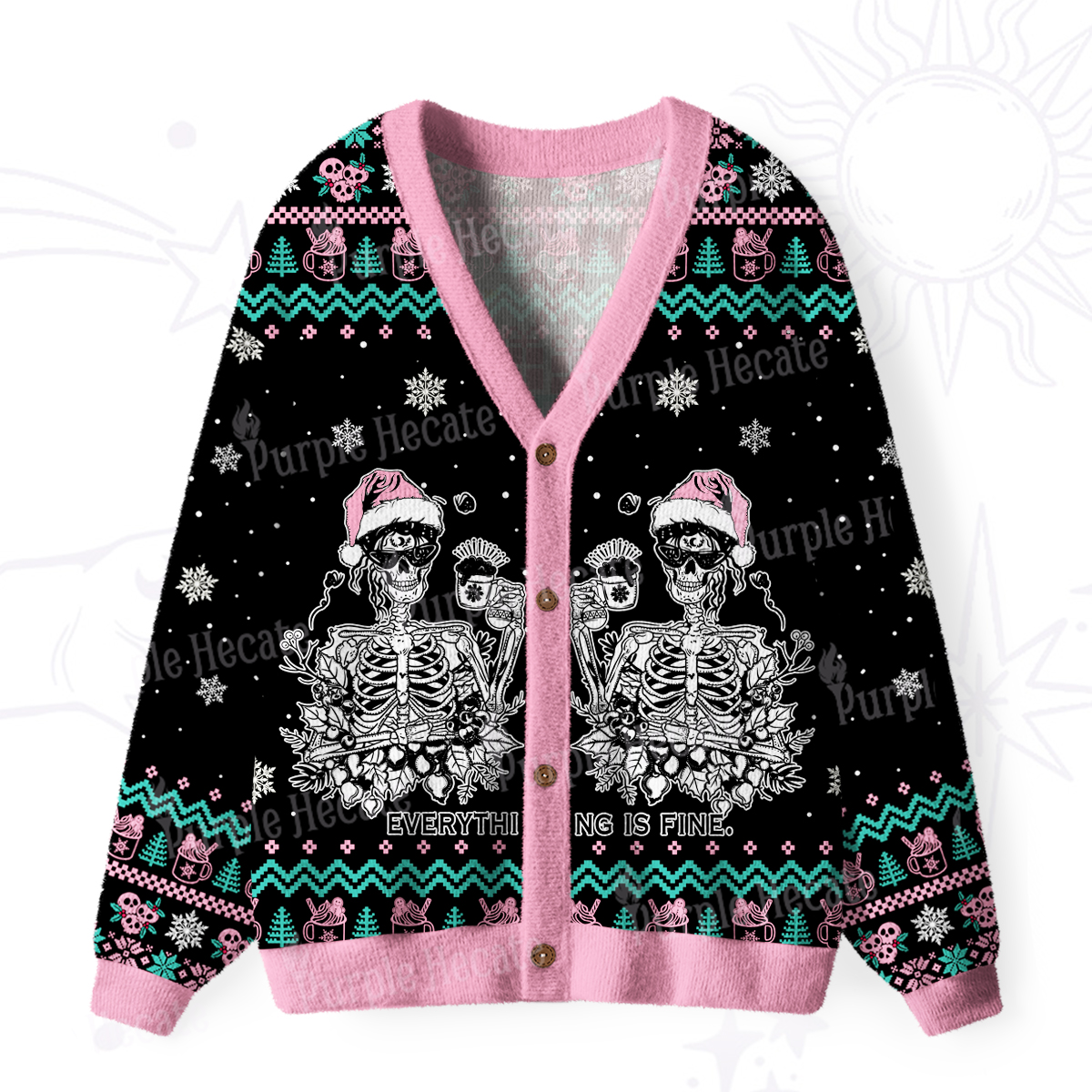 Purplehecate Everything Is Fine Christmas Ugly Cardigan Sweaters