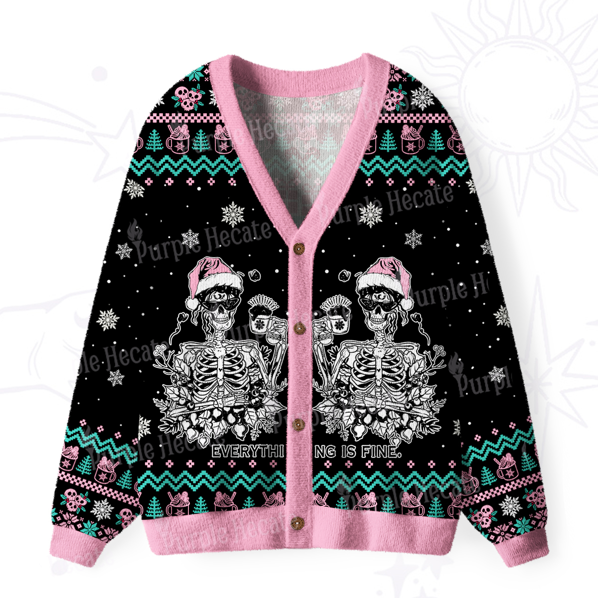 Purplehecate Everything Is Fine Christmas Ugly Cardigan Sweaters
