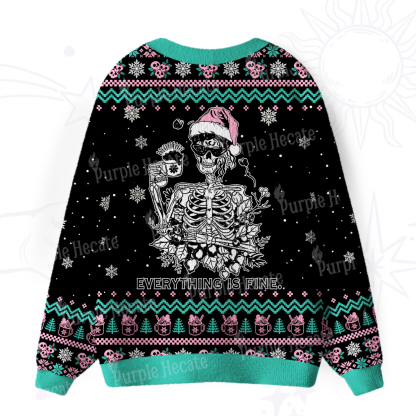 Purplehecate Everything Is Fine Christmas Ugly Cardigan Sweaters