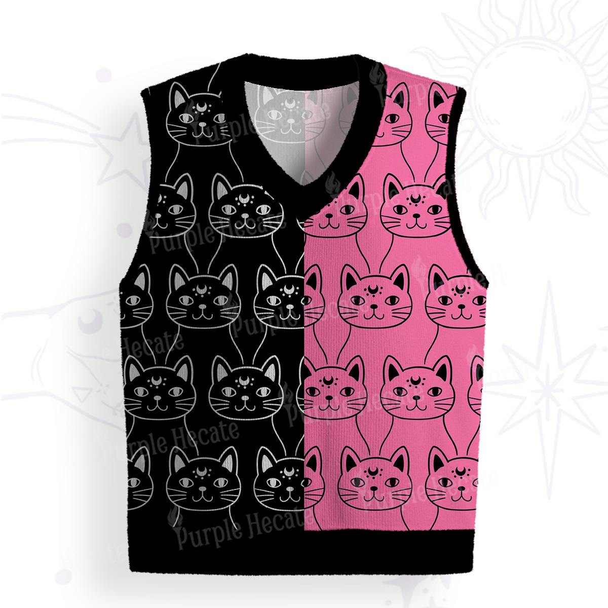 Purplehecate Sketchy Cat Ugly Sweater Vest