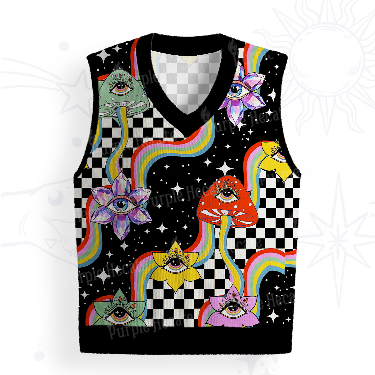 Purplehecate Enchanted Mushroom Eye Blossom Ugly Sweater Vest