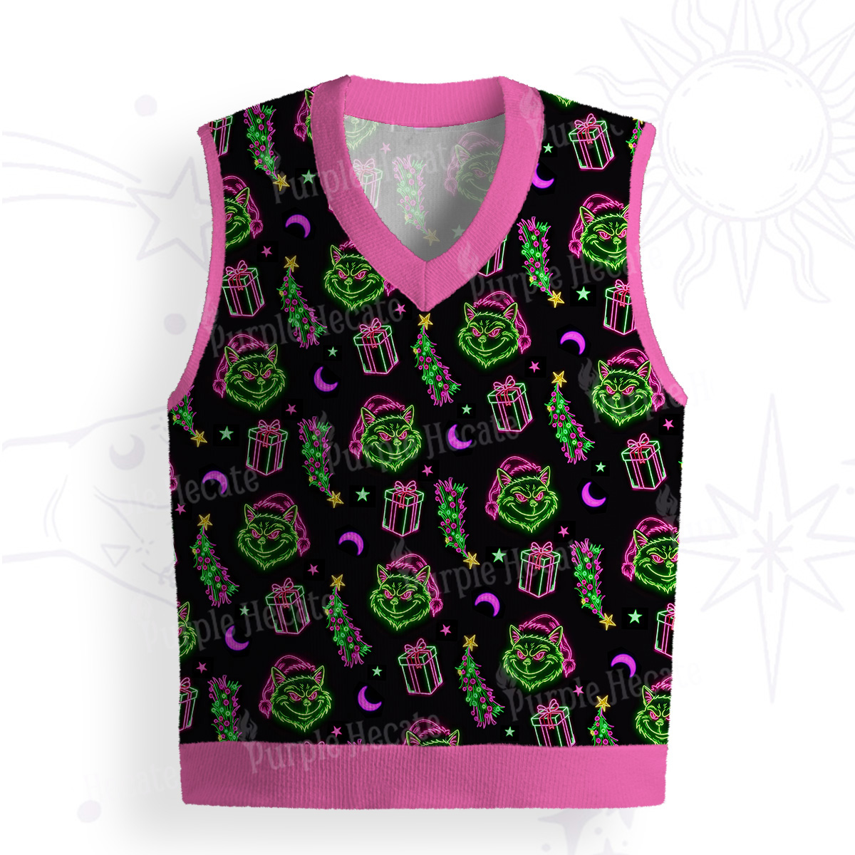 Purplehecate Witchy Neon Naughty Cat Ugly Sweater Vest
