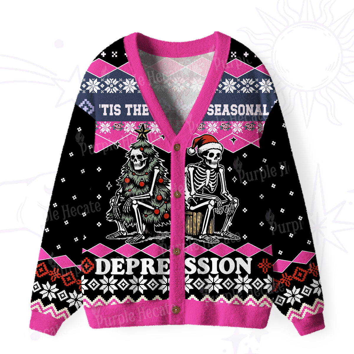 Purplehecate Seasonal Depression Christmas Ugly Cardigan Sweaters