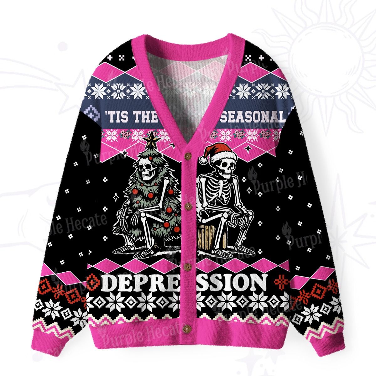 Purplehecate Seasonal Depression Christmas Ugly Cardigan Sweaters