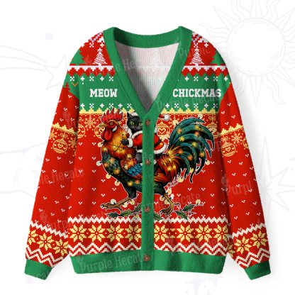 Purplehecate Meowy Chickenmas Ugly Cardigan Sweaters