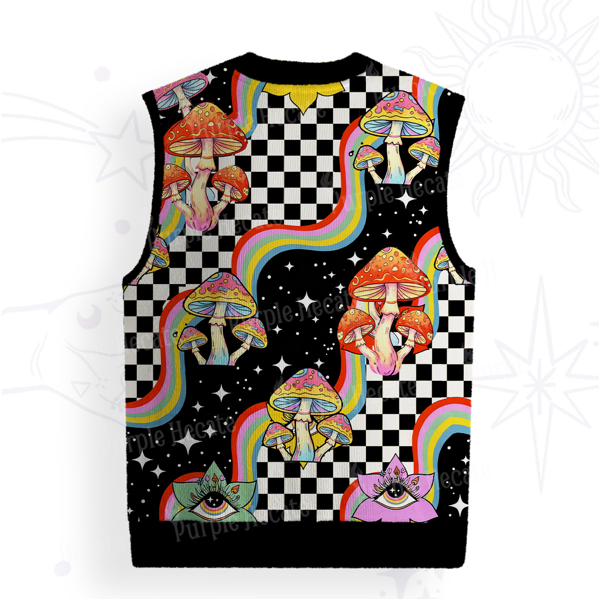Purplehecate Trippy Rainbow Mushrooms Ugly Sweater Vest