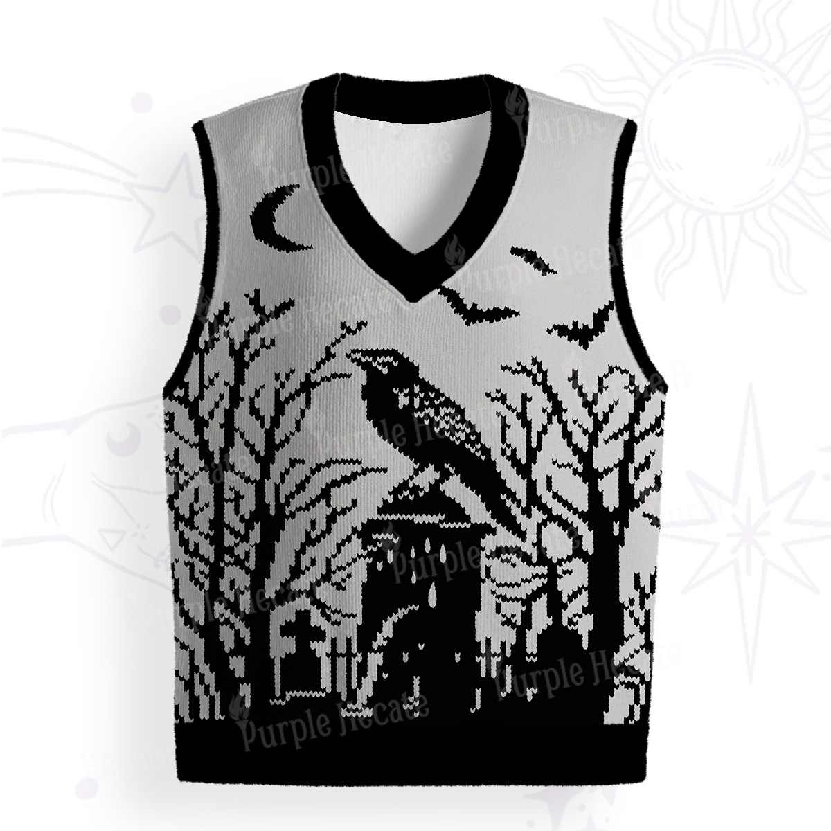 Purplehecate Ravens Over the Spooky Graveyard Ugly Sweater Vest