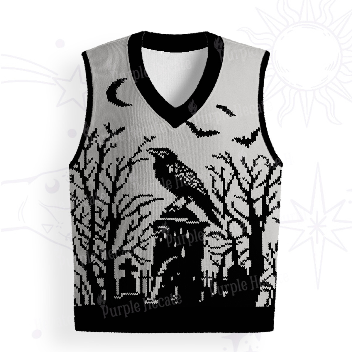 Purplehecate Ravens Over the Spooky Graveyard Ugly Sweater Vest