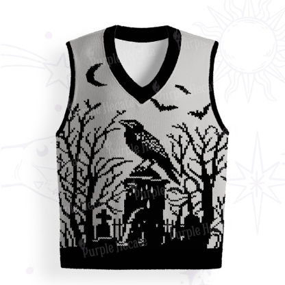 Purplehecate Ravens Over the Spooky Graveyard Ugly Sweater Vest
