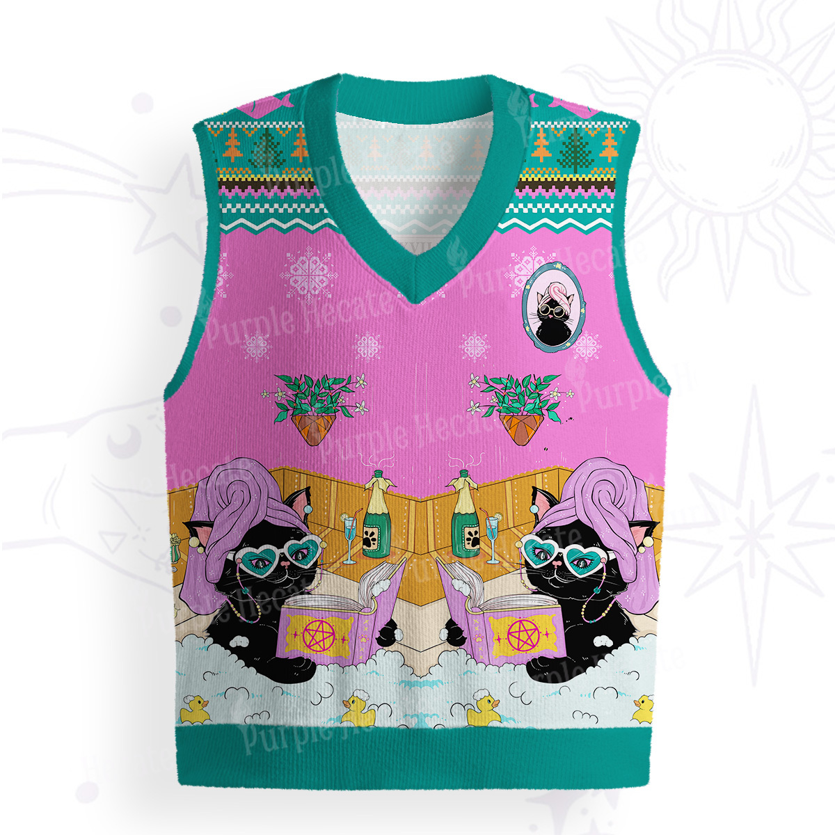 Purplehecate The Reader Cat Tarot Ugly Sweater Vest