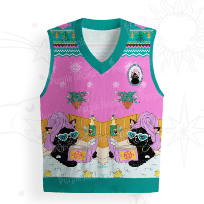 Purplehecate The Reader Cat Tarot Ugly Sweater Vest