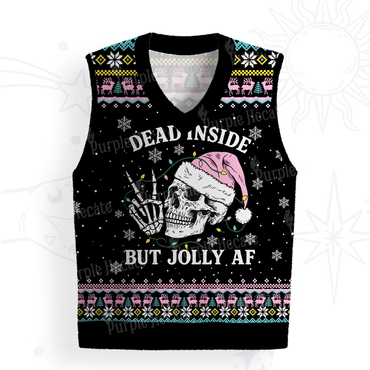 Purplehecate Dead Inside But Jolly AF Christmas Ugly Sweater Vest