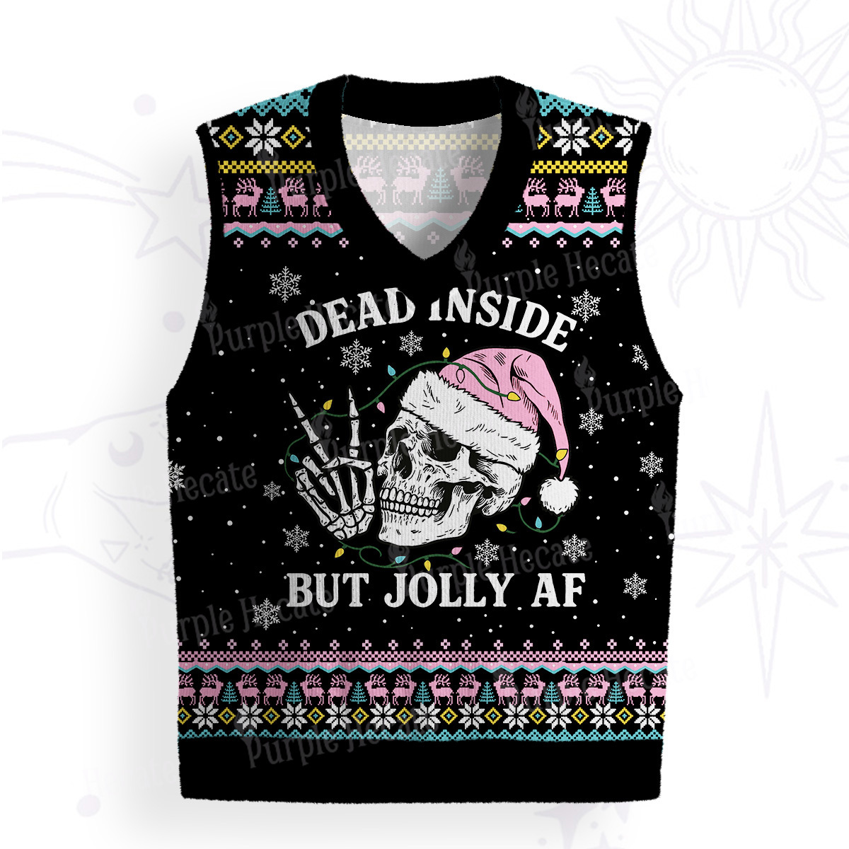 Purplehecate Dead Inside But Jolly AF Christmas Ugly Sweater Vest