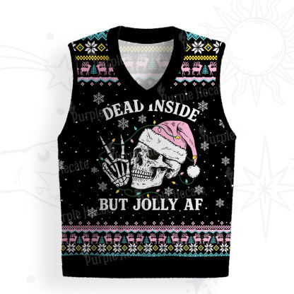 Purplehecate Dead Inside But Jolly AF Christmas Ugly Sweater Vest
