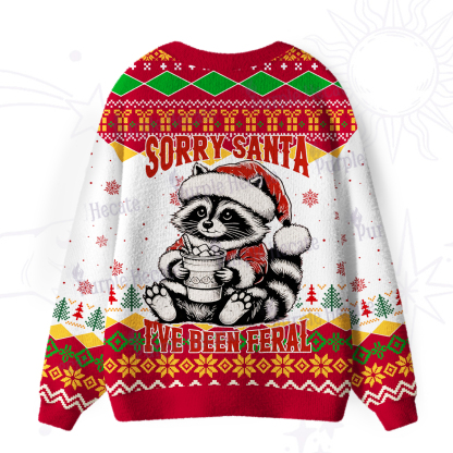 Purplehecate Sorry Santa I've Been Feral Christmas Ugly Cardigan Sweaters