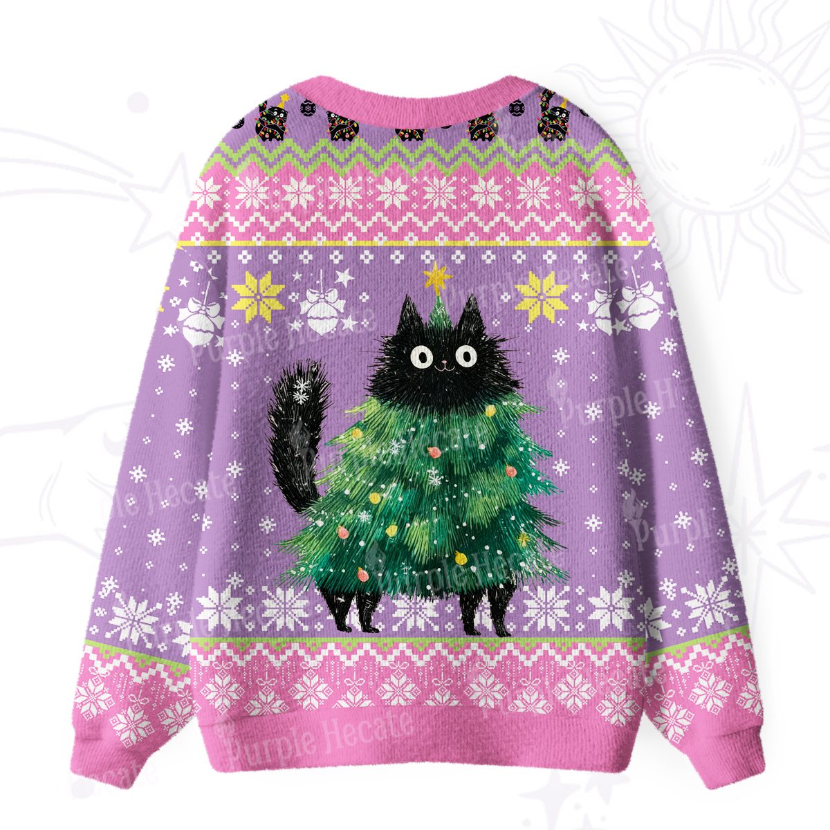 Purplehecate Funny Black Cat in Tree Ugly Cardigan Sweaters