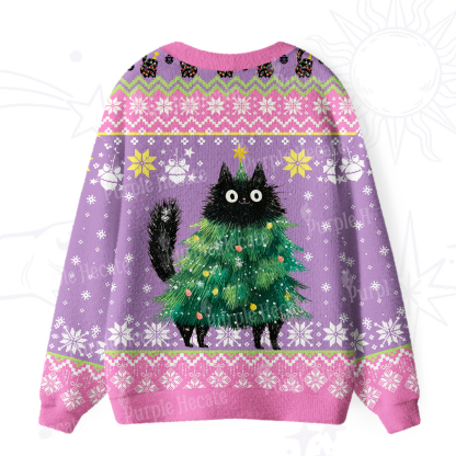 Purplehecate Funny Black Cat in Tree Ugly Cardigan Sweaters