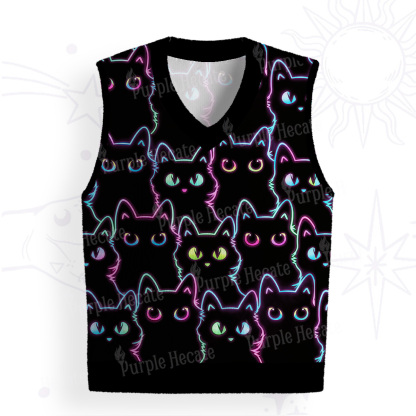 Purplehecate Neon Glow Stacked Cats Ugly Sweater Vest
