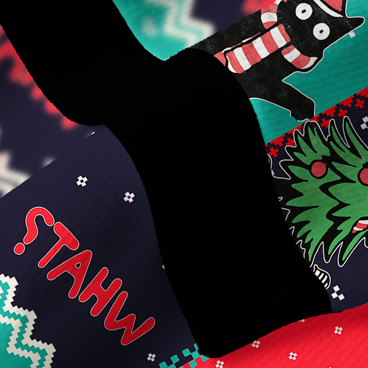 Purplehecate Christmas Black Cat Fuzzy Ugly Christmas Sweatshirt