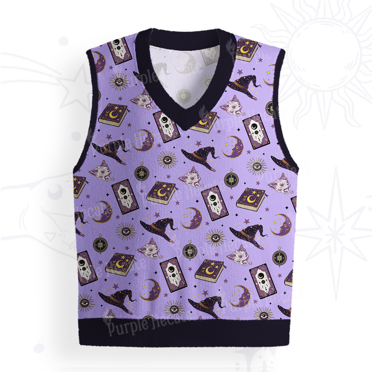 Purplehecate Midnight Witch Tarot Ugly Sweater Vest