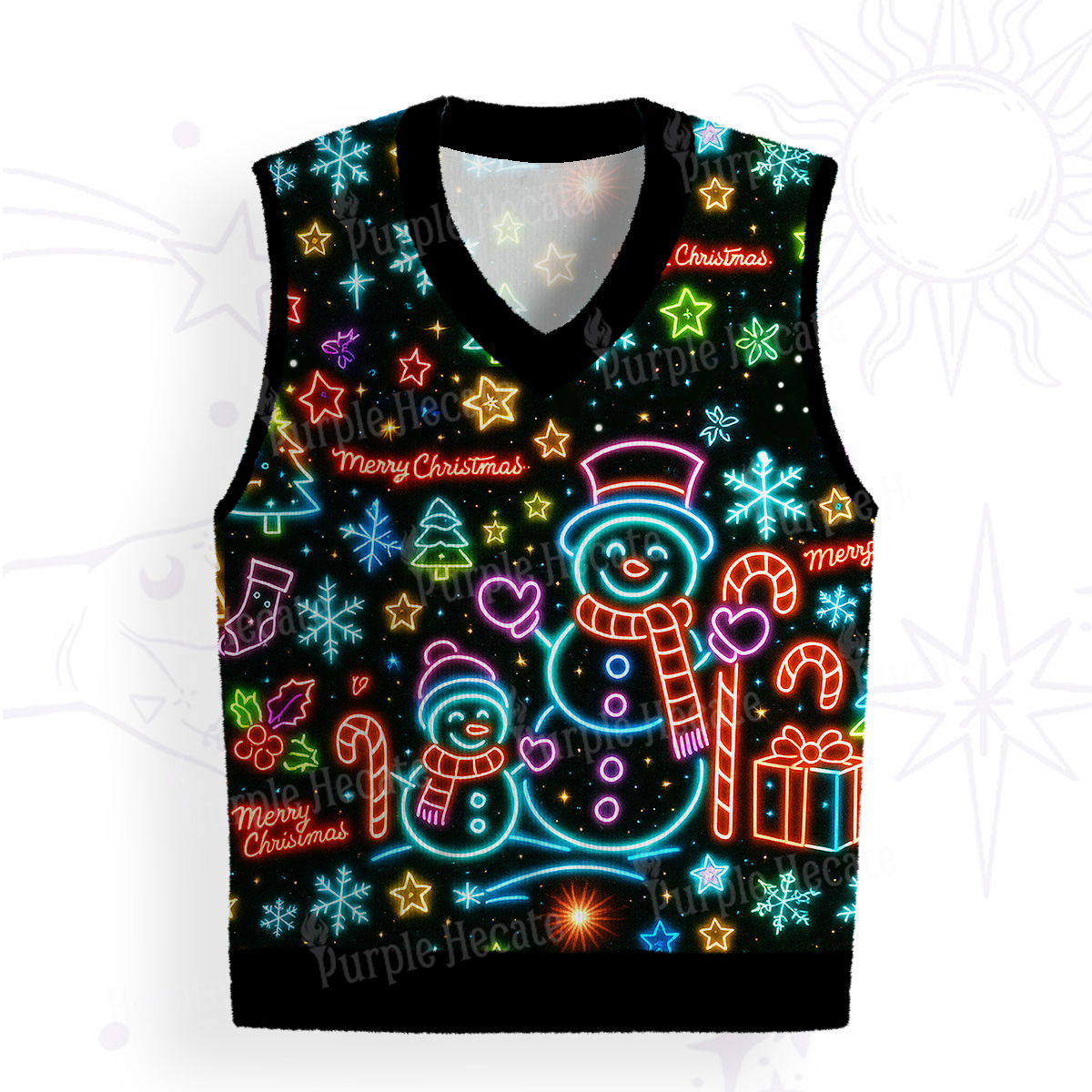 Purplehecate Neon Snowman Christmas Ugly Sweater Vest