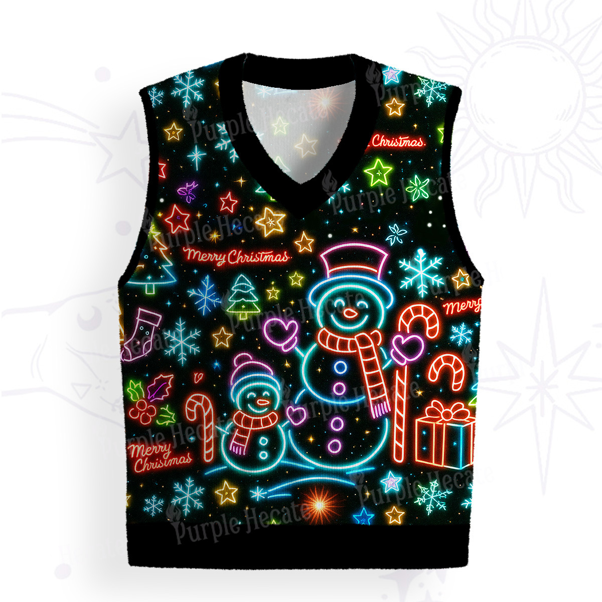 Purplehecate Neon Snowman Christmas Ugly Sweater Vest