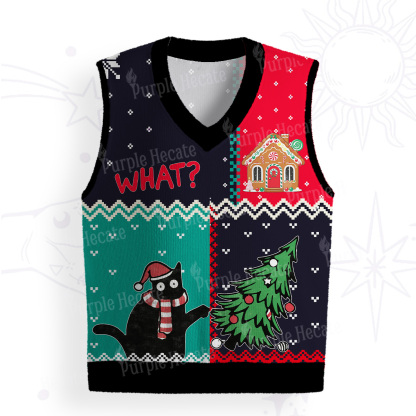 Purplehecate Christmas Black Cat Ugly Sweater Vest