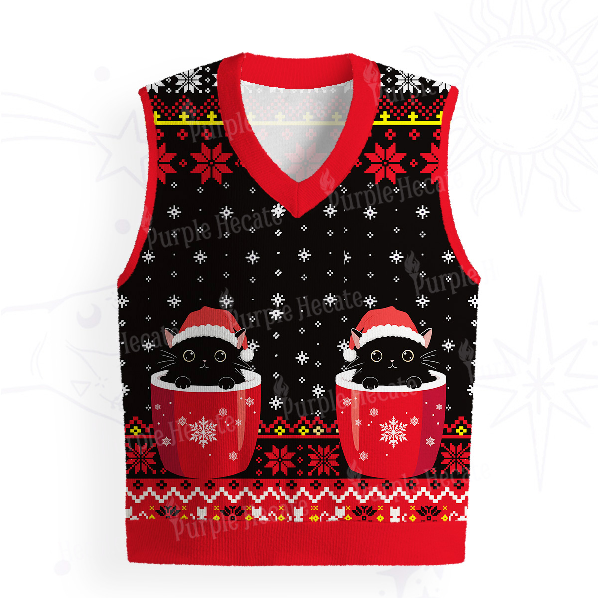 Purplehecate I like Cats And Coffee Ugly Sweater Vest