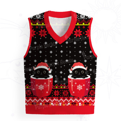 Purplehecate I like Cats And Coffee Ugly Sweater Vest