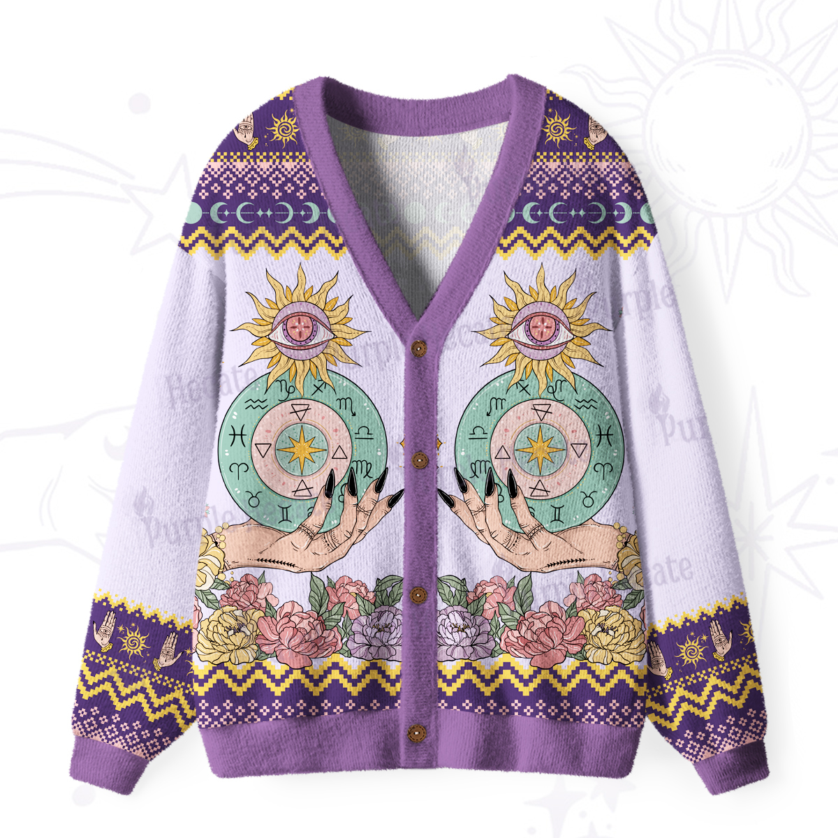 Purplehecate The Wheel of Fate Tarot Card Ugly Cardigan Sweaters