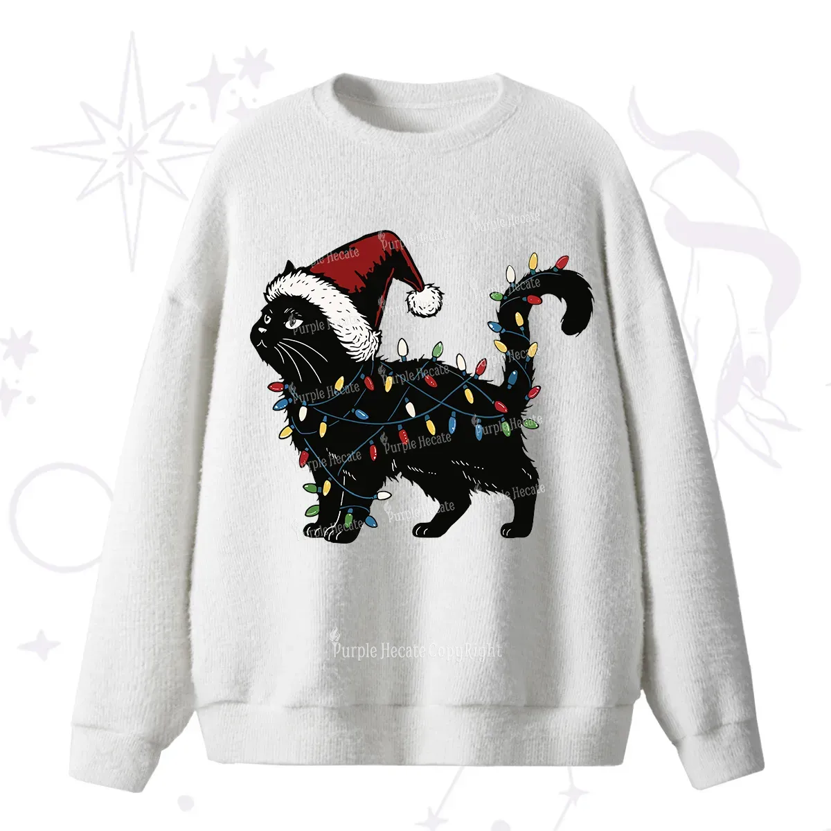 Purplehecate Cute Cat Christmas Fuzzy Sweater