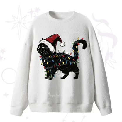 Purplehecate Cute Cat Christmas Fuzzy Sweater