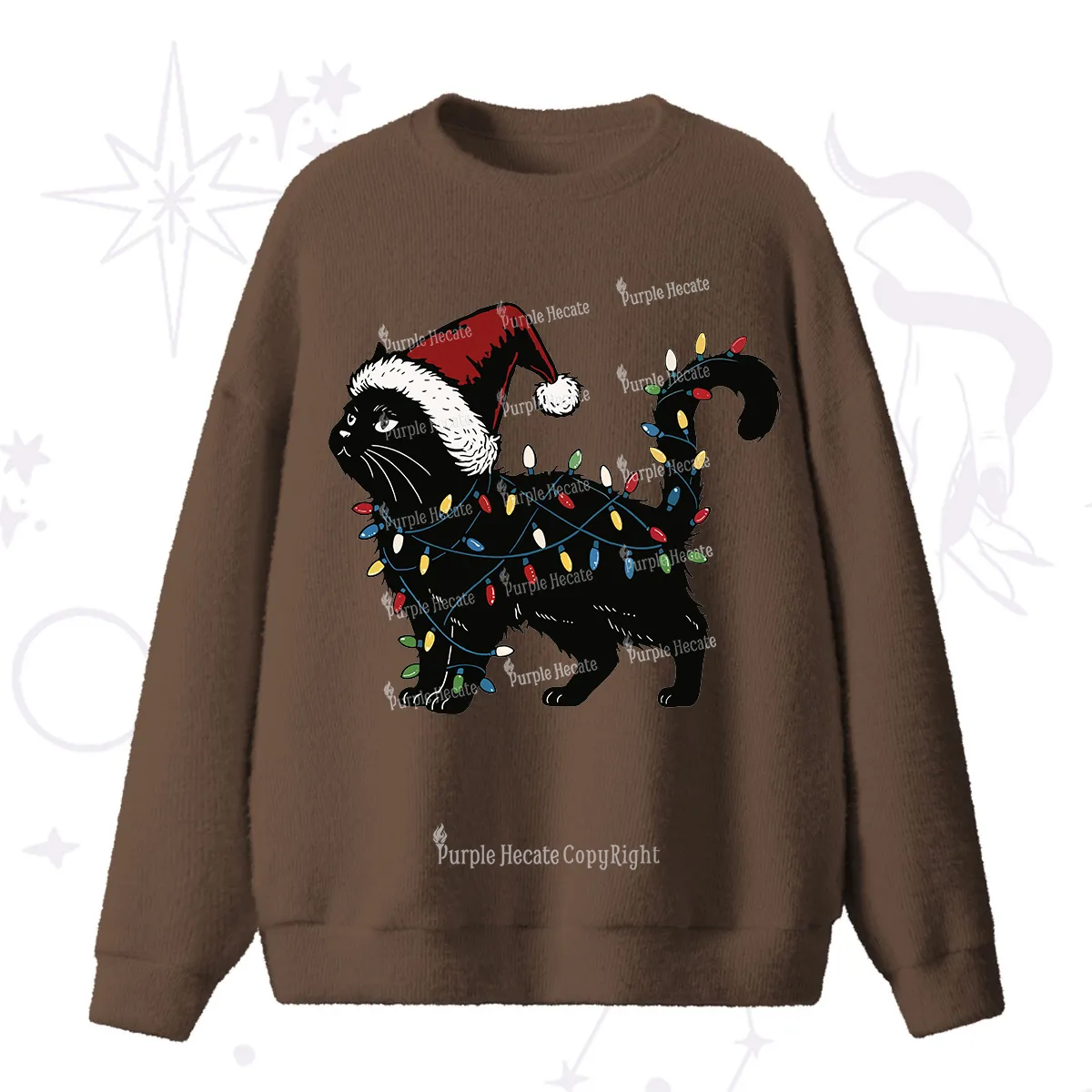 Purplehecate Cute Cat Christmas Fuzzy Sweater