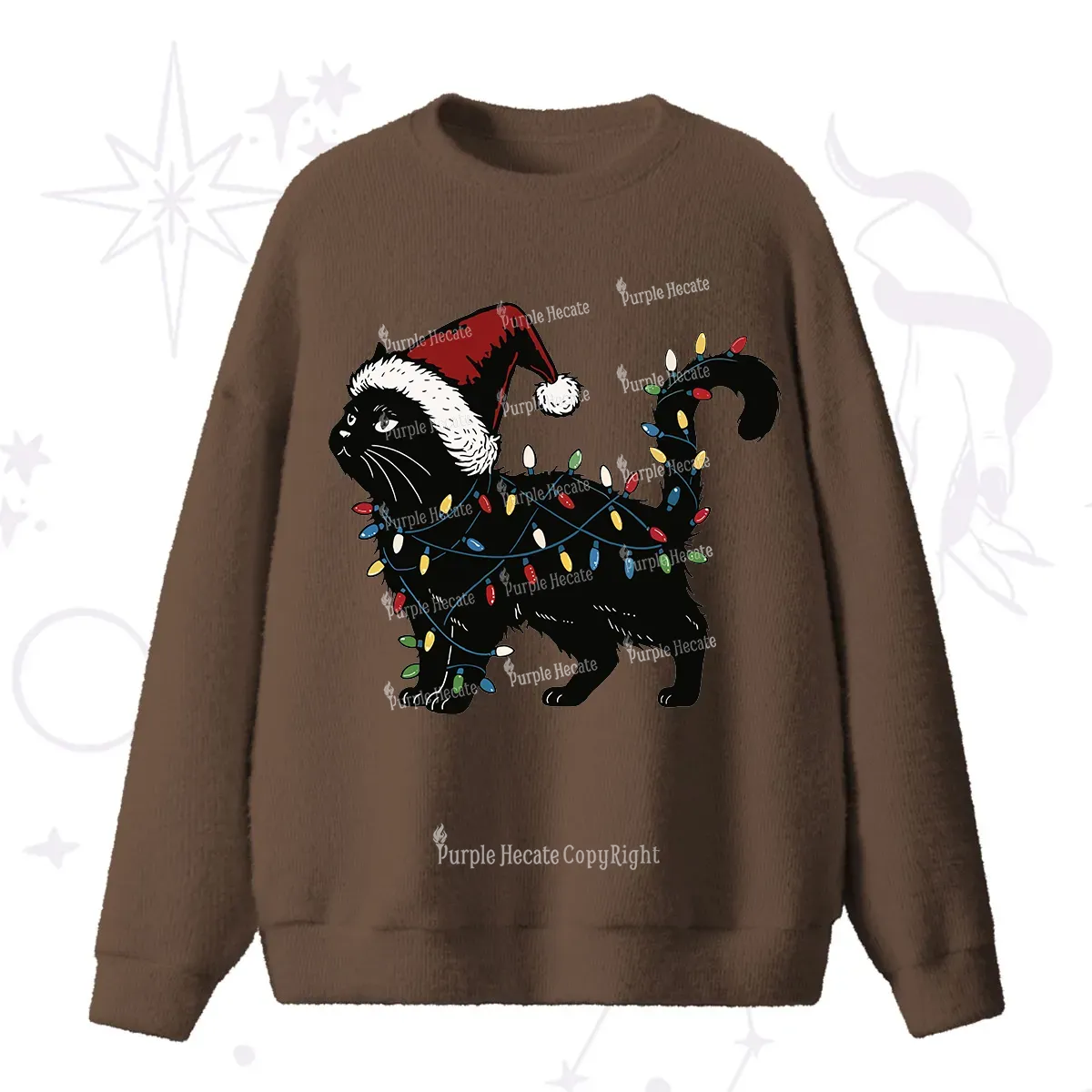 Purplehecate Cute Cat Christmas Fuzzy Sweater