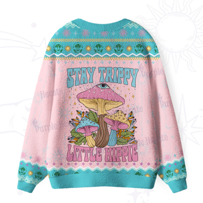 Purplehecate Stay Trippy Little Hippie Mushroom Ugly Cardigan Sweaters