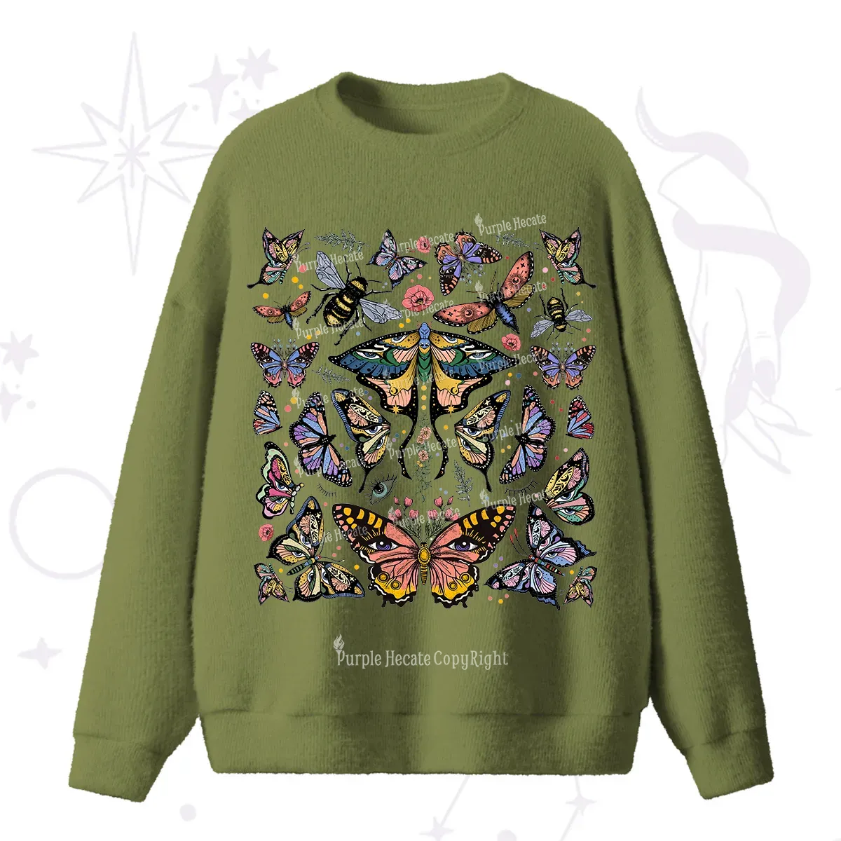 Purplehecate Mystical Butterfly & Moth Fuzzy Ugly Sweater
