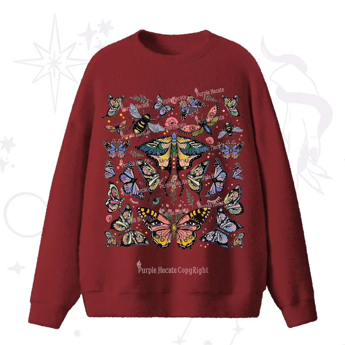 Purplehecate Mystical Butterfly & Moth Fuzzy Ugly Sweater