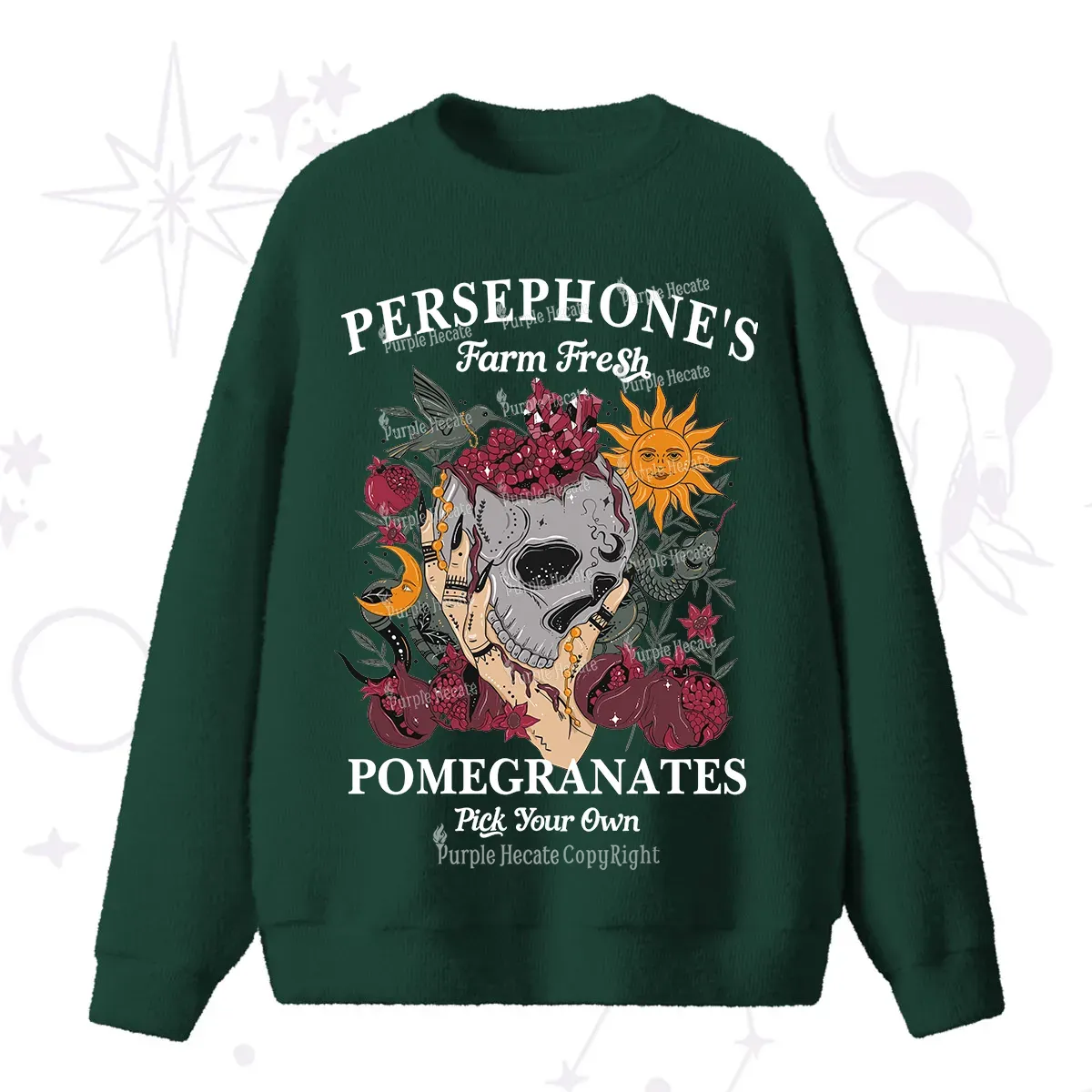 Purplehecate Persephone's Farm Fresh Pomegranates Pick Your Own Fuzzy Ugly Sweater