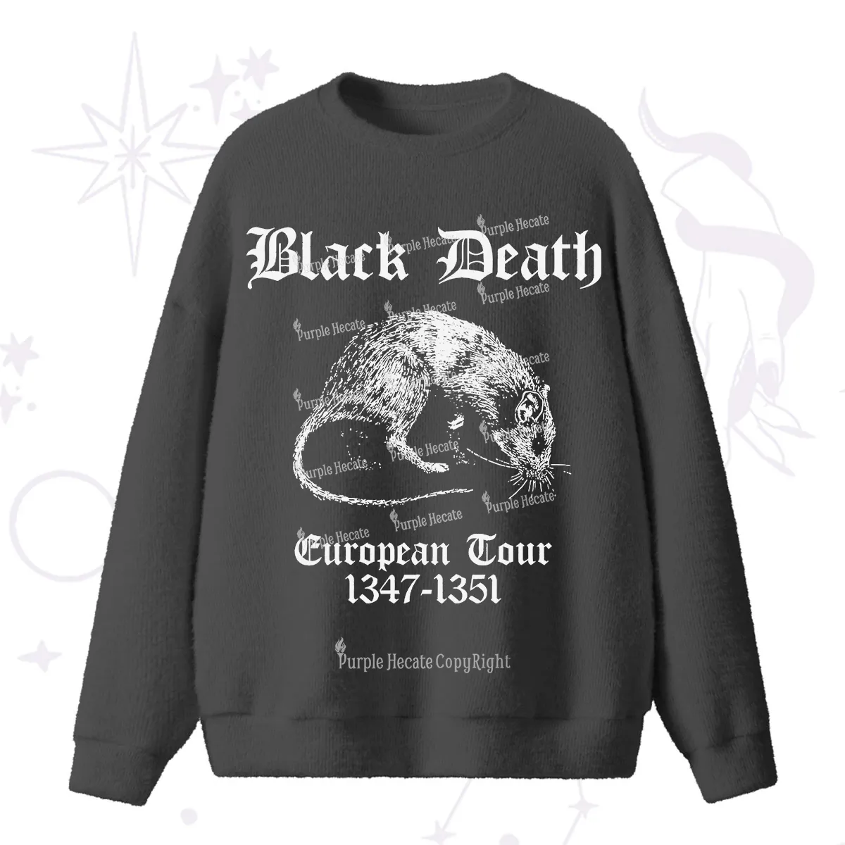 Purplehecate Black Death European Tour Fuzzy Ugly Sweater