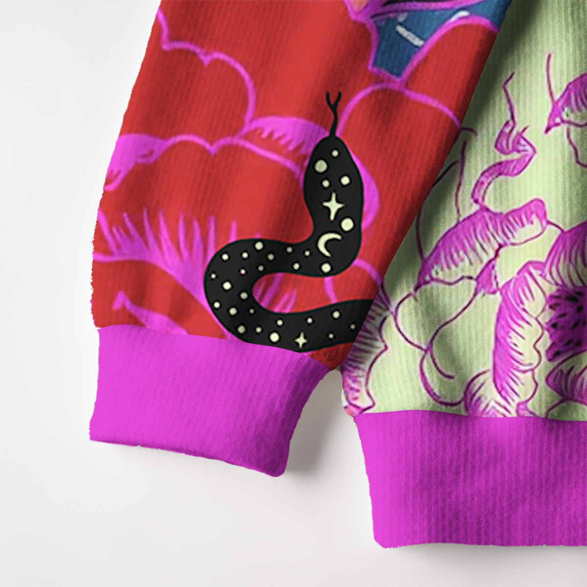 Purplehecate Enchanted Black Serpent & Floral Pattern Ugly Cardigan Sweaters